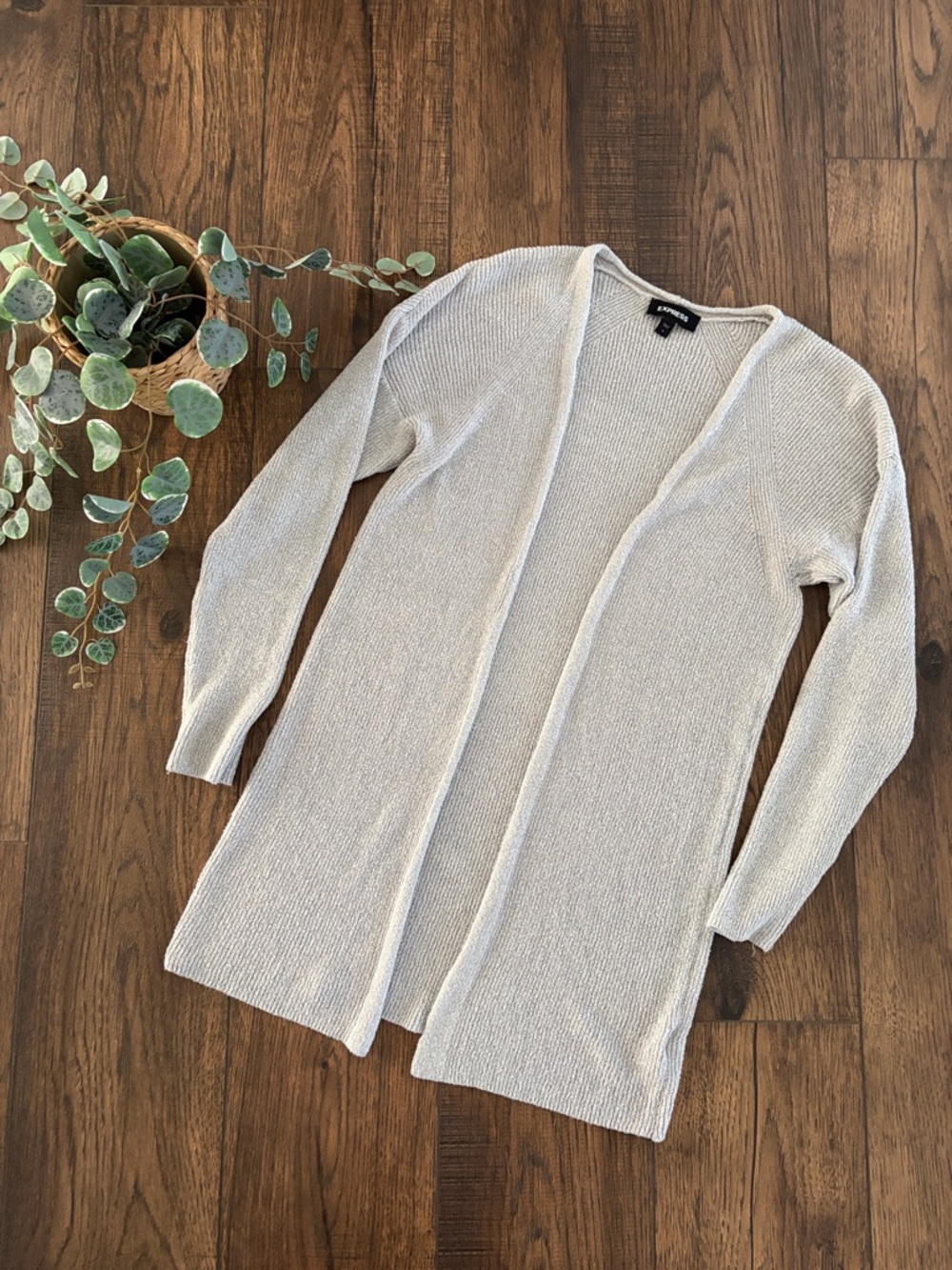 Express Open Front Duster Cardigan in Light Grey